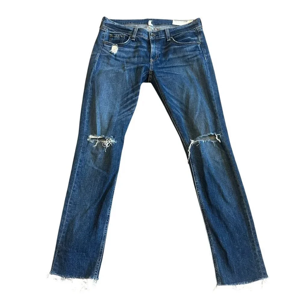 Rag & Bone Dre Skinny Jeans Mable Wash Denim Distressed Raw Hem Size 27 Women's